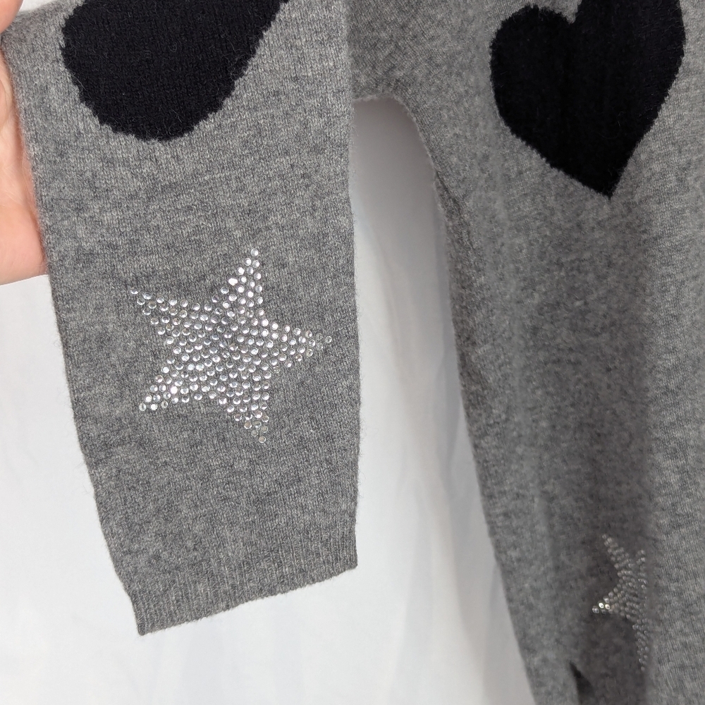 Scott & Scott 100% Cashmere Heart Rhinestone Star Grey Sweater - Size Small - Picture 3 of 7